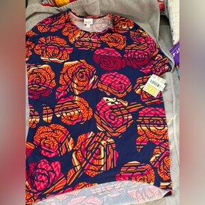LuLaRoe Floral Short Sleeve Tee - Navy with Pink and Orange